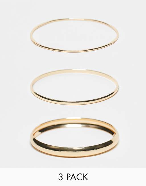 ASOS DESIGN - Confezione da 3 bracciali rigidi sottili color oro minimal