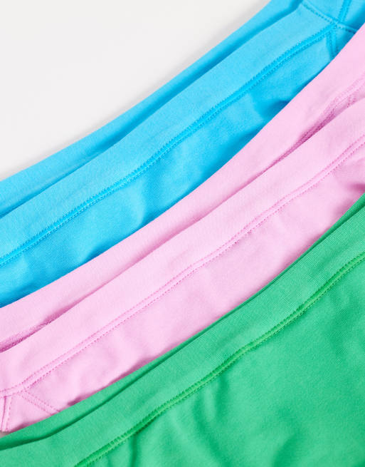 ASOS DESIGN confezione da 3 brasiliane tanga anni '90 in rosa, turchese e verde, 2 di 3