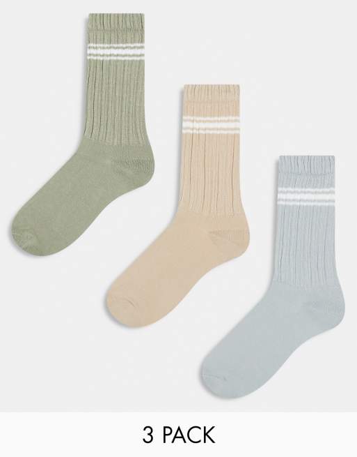 ASOS DESIGN - Confezione da 3 calze alla caviglia a righe ampie colore neutro 