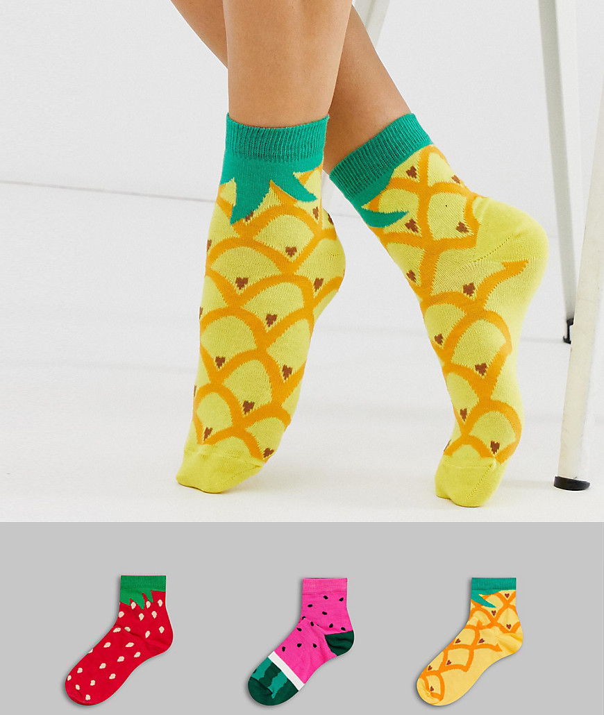 ASOS DESIGN - Confezione da 3 calzini con frutti-Multicolore