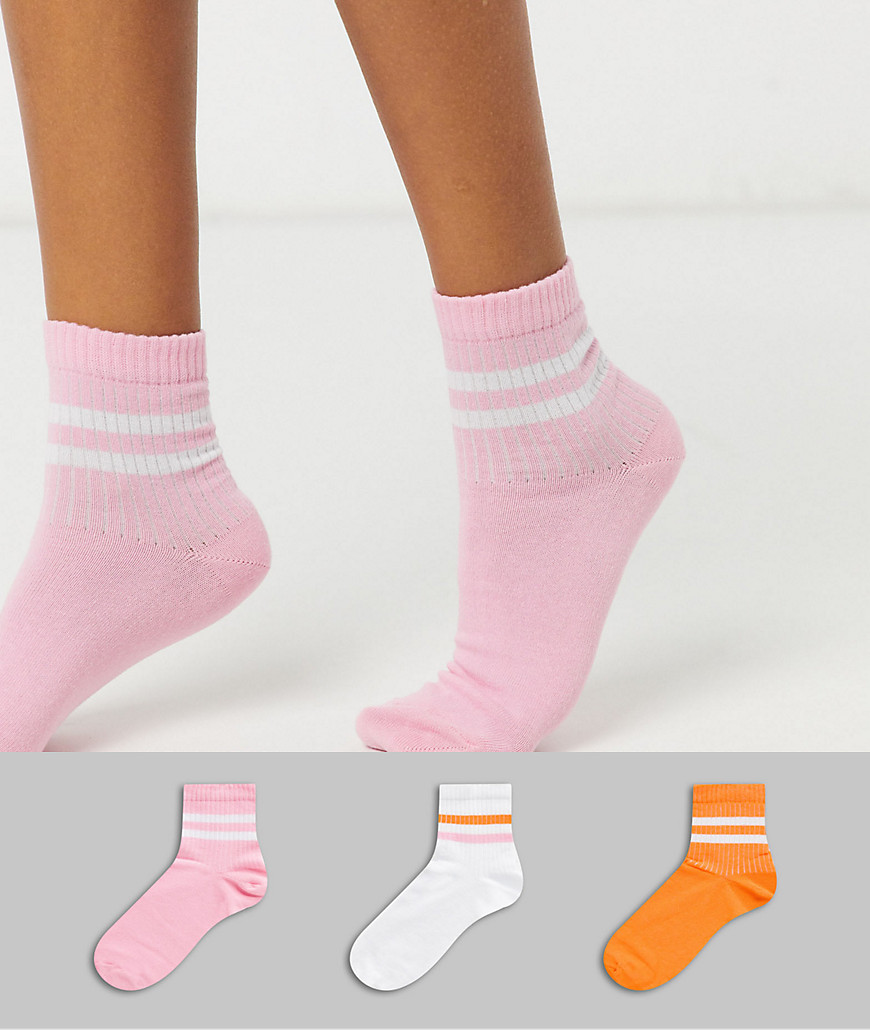 ASOS DESIGN - Confezione da 3 calzini con righe-Multicolore