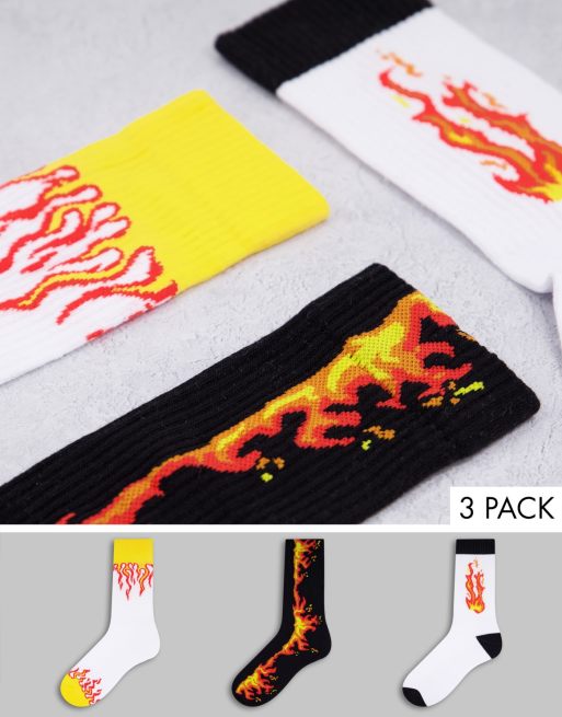 ASOS DESIGN - Confezione da 3 calzini sportivi con fiamme