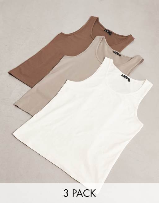 ASOS DESIGN - Confezione da 3 canotte beige, marrone e crema