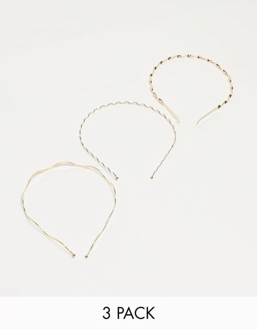 ASOS DESIGN - Confezione da 3 cerchietti color oro