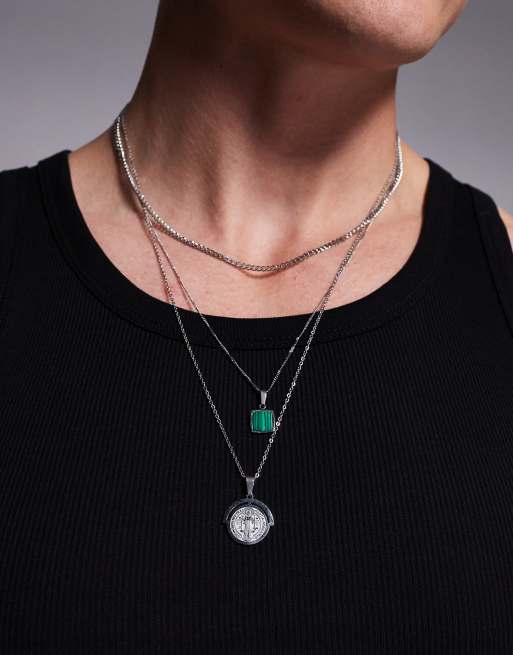 ASOS DESIGN - Confezione da 3 collane argentate in acciaio inossidabile resistente all'acqua con pendente mobile