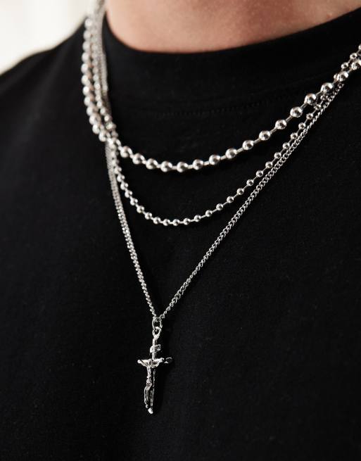 ASOS DESIGN - Confezione da 3 collane color argento con pendente a croce