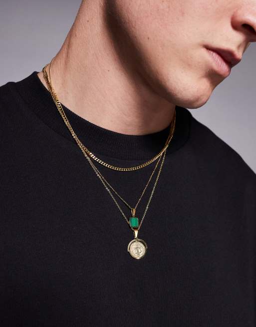 ASOS DESIGN - Confezione da 3 collane dorate in acciaio inossidabile resistente all'acqua con pendente