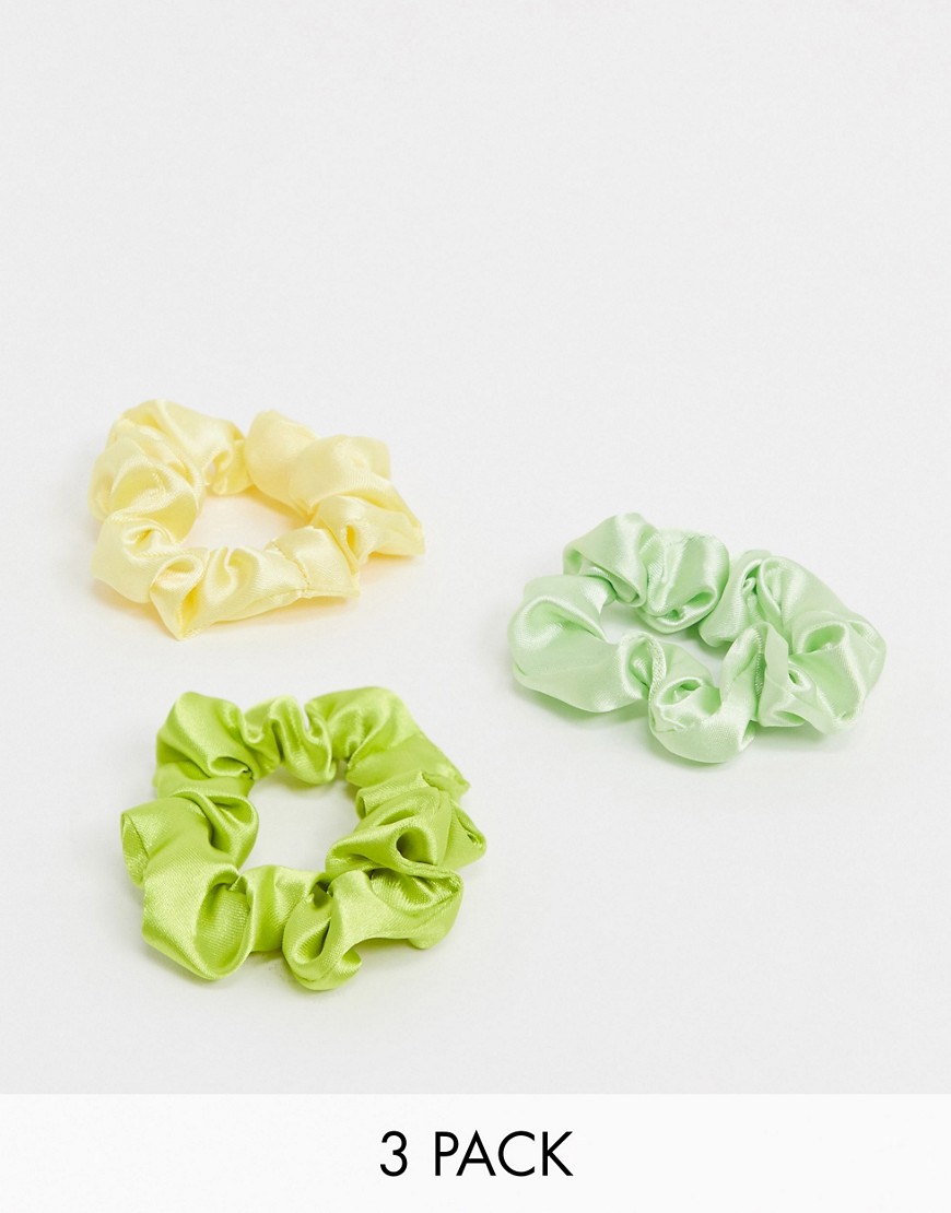 ASOS DESIGN - Confezione da 3 elastici per capelli sottili in raso giallo e verde-Multicolore