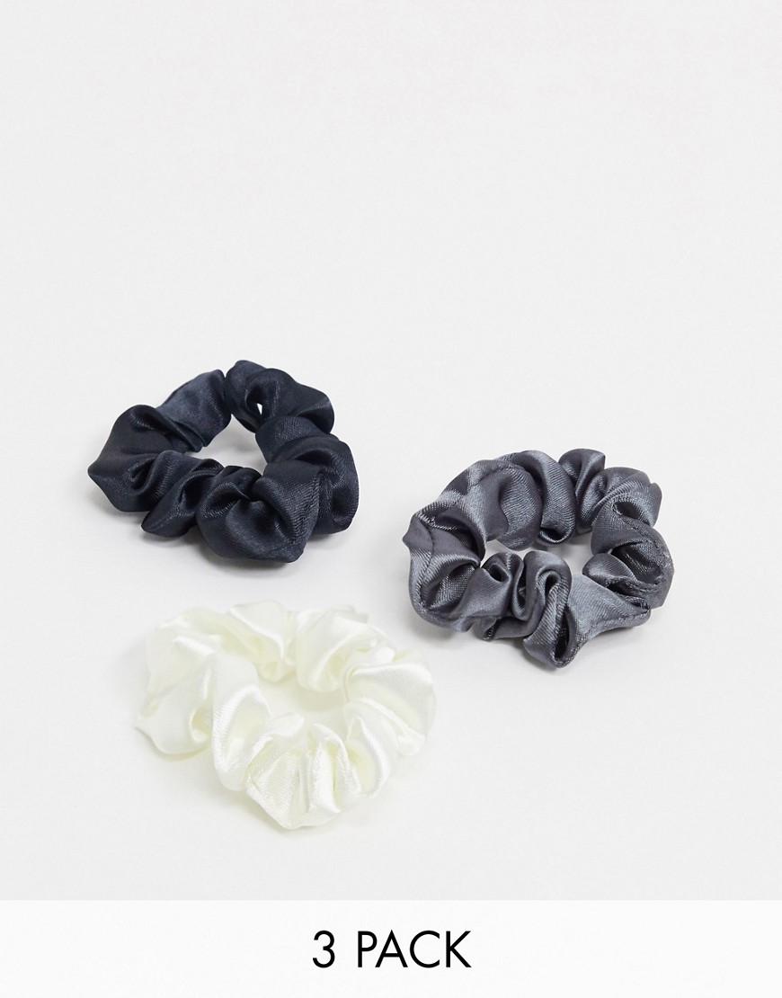 ASOS DESIGN - Confezione da 3 elastici per capelli sottili in raso nero, bianco e grigio-Multicolore