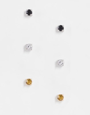 Confezione da 3 orecchini a bottone 6 mm con strass colorati Asos Uomo Accessori Gioielli Orecchini 