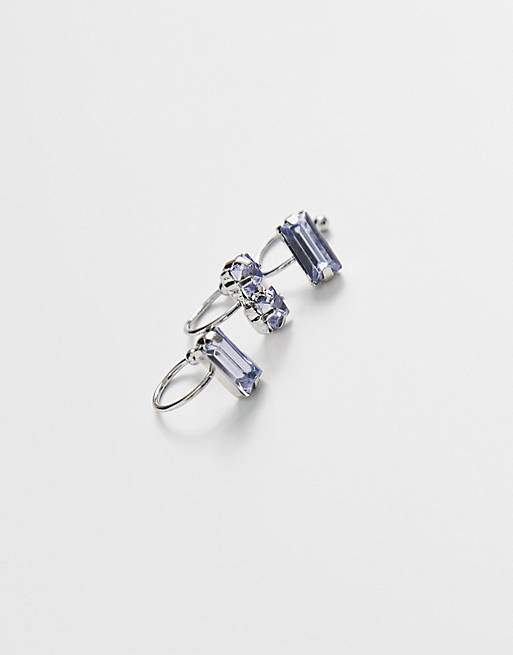 Confezione da 3 orecchini ear cuff argentati con cristalli blu Asos Uomo Accessori Gioielli Orecchini 