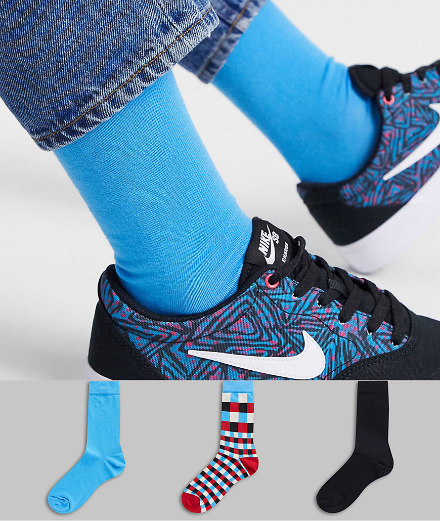 ASOS DESIGN - Confezione da 3 paia di calzini a quadri - Risparmia-Multicolore