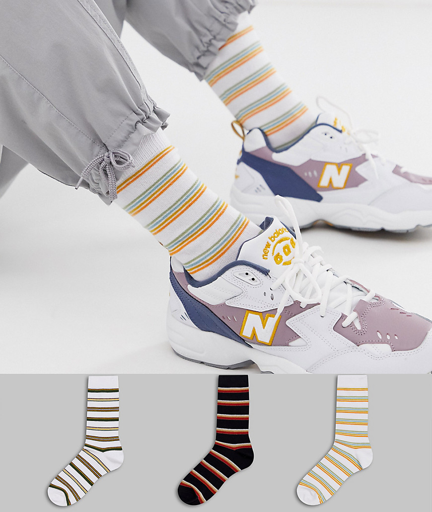 ASOS DESIGN - Confezione da 3 paia di calzini a righe - Risparmia-Multicolore