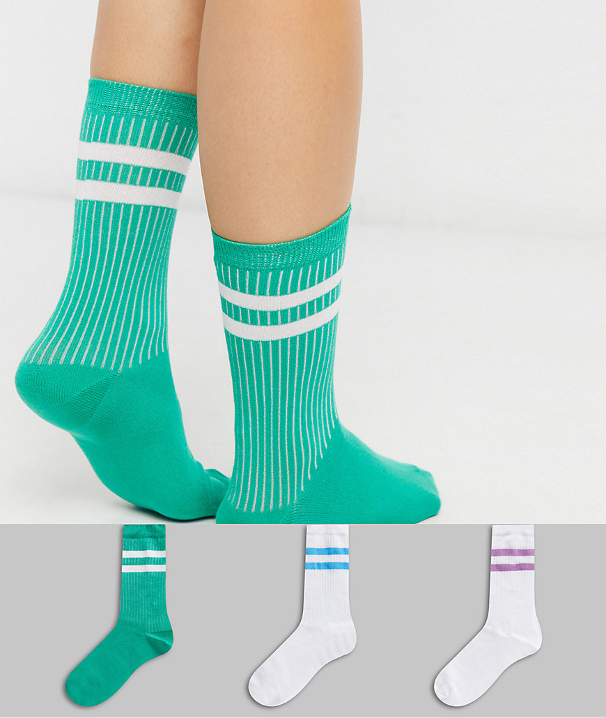 ASOS DESIGN - Confezione da 3 paia di calzini al polpaccio a righe multi-Multicolore