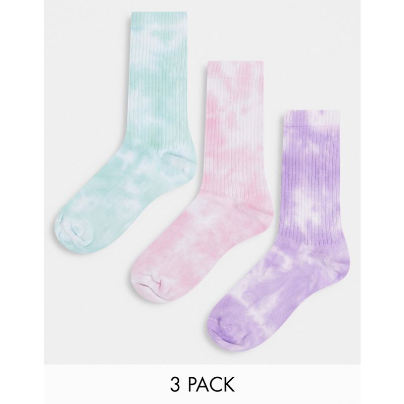 DESIGN - Confezione da 3 paia di calzini al polpaccio in tessuto a coste color pastello effetto tie-dye