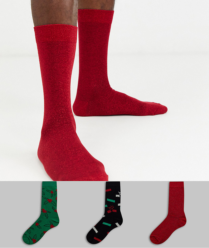 ASOS DESIGN - Confezione da 3 paia di calzini alla caviglia glitterati con sfera glitter-Multicolore