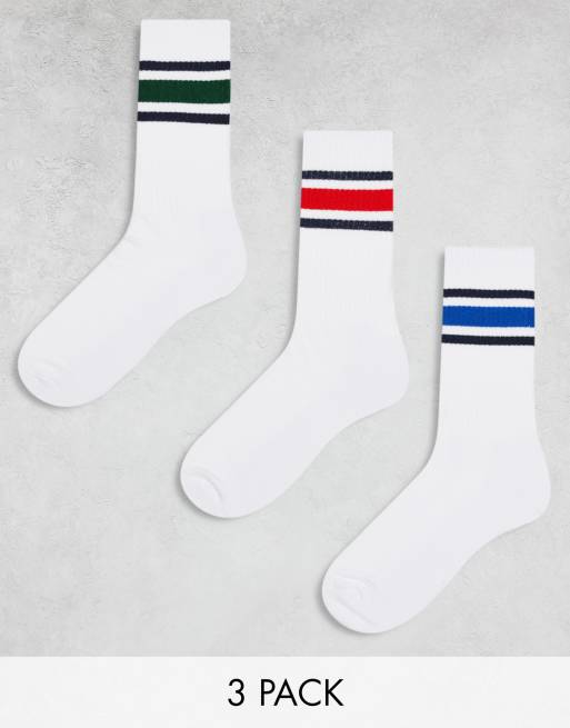 ASOS DESIGN - Confezione da 3 paia di calzini bianchi a righe multicolore