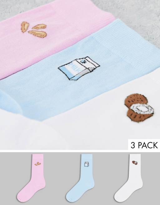 ASOS DESIGN - Confezione da 3 paia di calzini con latte ricamato