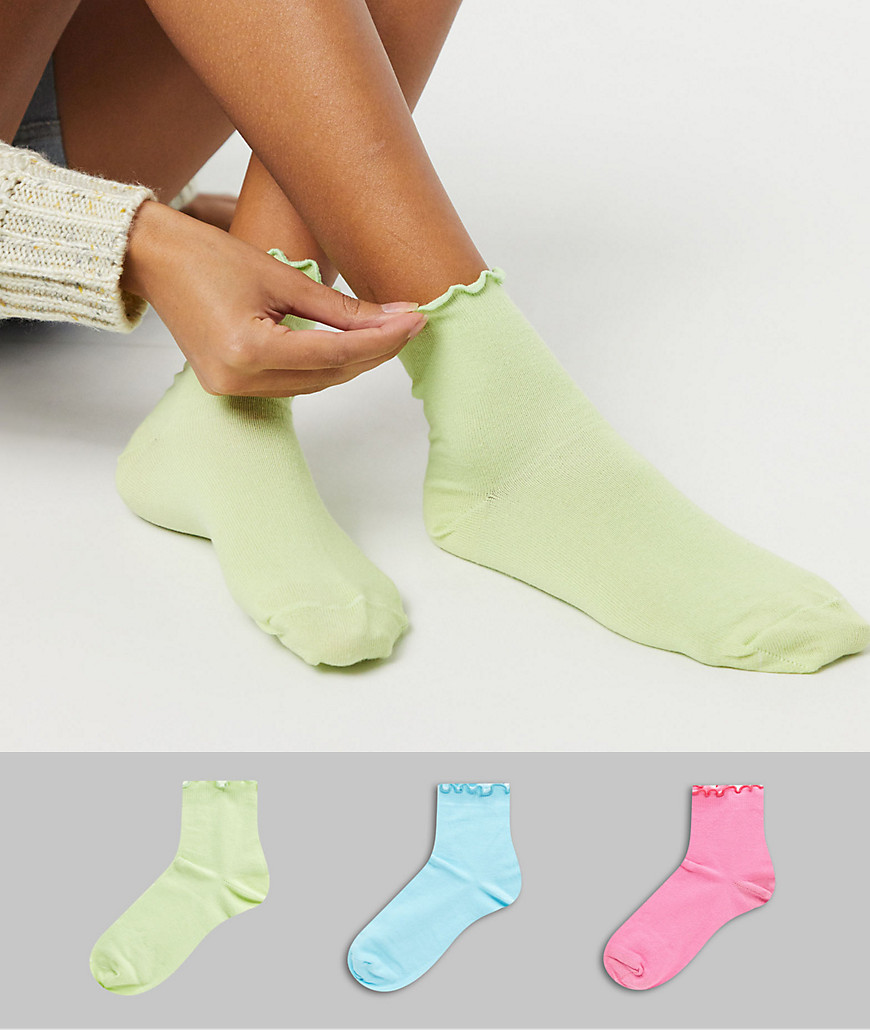 ASOS DESIGN - Confezione da 3 paia di calzini con volant e colori pastello accesi-Multicolore