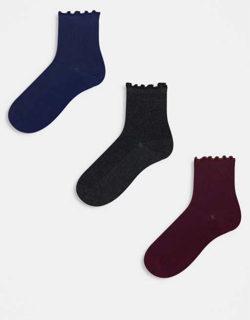 ASOS DESIGN - Confezione da 3 paia di calzini con volant sui bordi