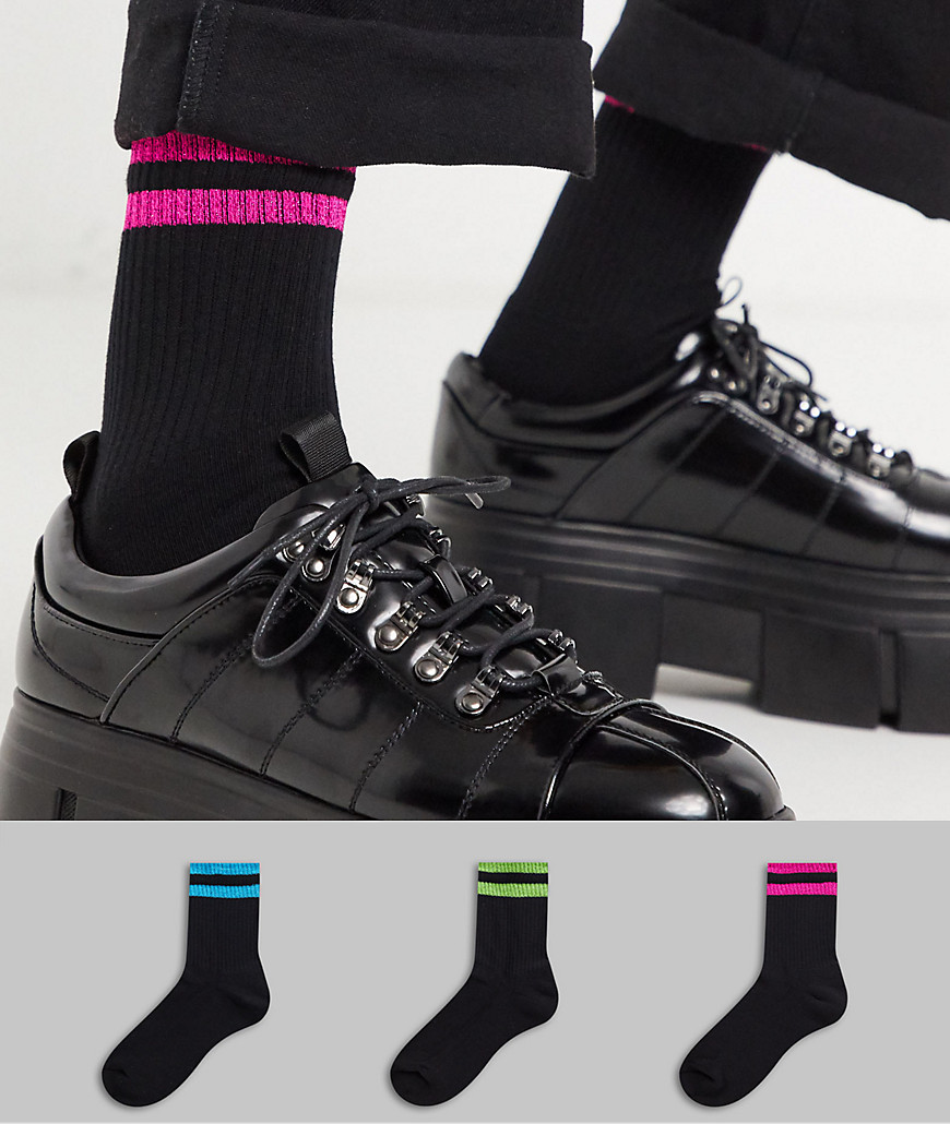 ASOS DESIGN - Confezione da 3 paia di calzini corti sportivi con fascia glitter - Risparmia-Nero