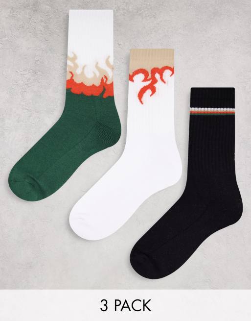 ASOS DESIGN - Confezione da 3 paia di calzini sportivi con stampa con fiamme color pastello
