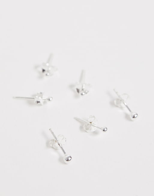ASOS DESIGN - Confezione da 3 paia di orecchini a bottone in argento sterling a grandezze diverse, 2 di 4