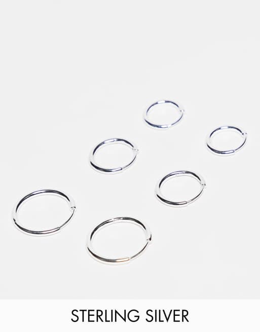ASOS DESIGN - Confezione da 3 paia di orecchini a cerchio in argento sterling