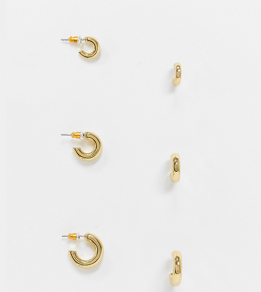 Image of ASOS DESIGN - Confezione da 3 paia di orecchini a cerchio spessi placcati oro 14k