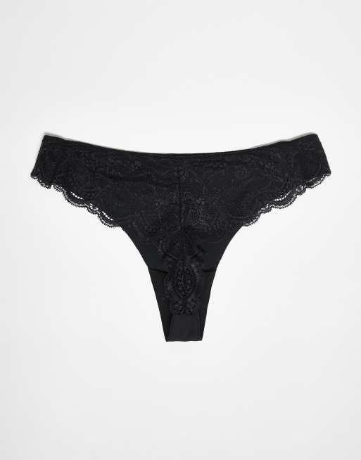 ASOS DESIGN confezione da 3 perizoma neri con bordo in pizzo senza VPL, 2 di 3