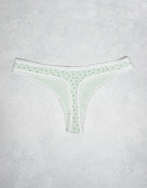ASOS DESIGN - Confezione da 3 perizomi con bordo in pizzo a fiorellini e lilla in tessuto traforato, 3 di 3