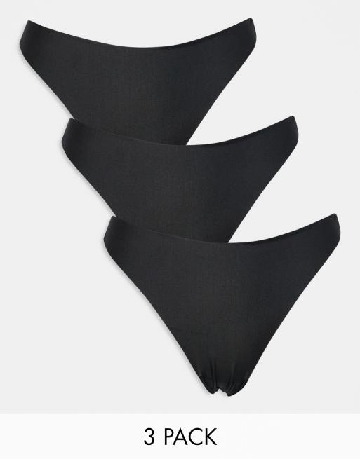 ASOS DESIGN - Confezione da 3 perizomi invisibili neri con dettagli in pizzo