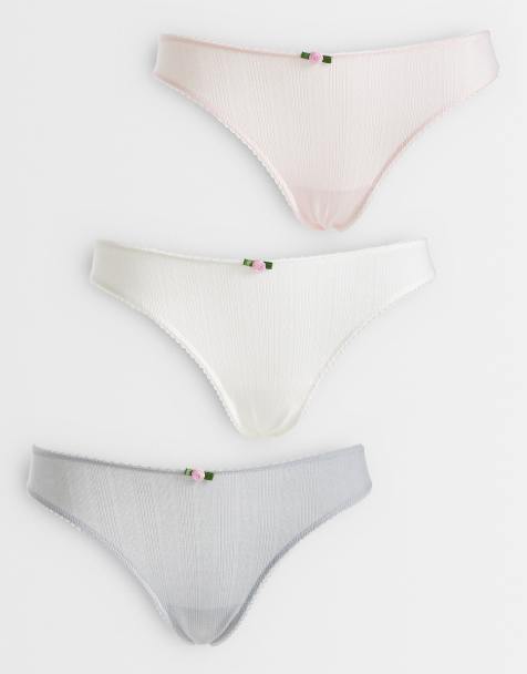 ASOS DESIGN - Confezione da 3 perizomi traforati grigio, bianco e rosa con finiture a bocciolo di rosa - view 1