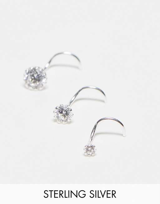 ASOS DESIGN - Confezione da 3 piercing per il naso a bottone con cristalli