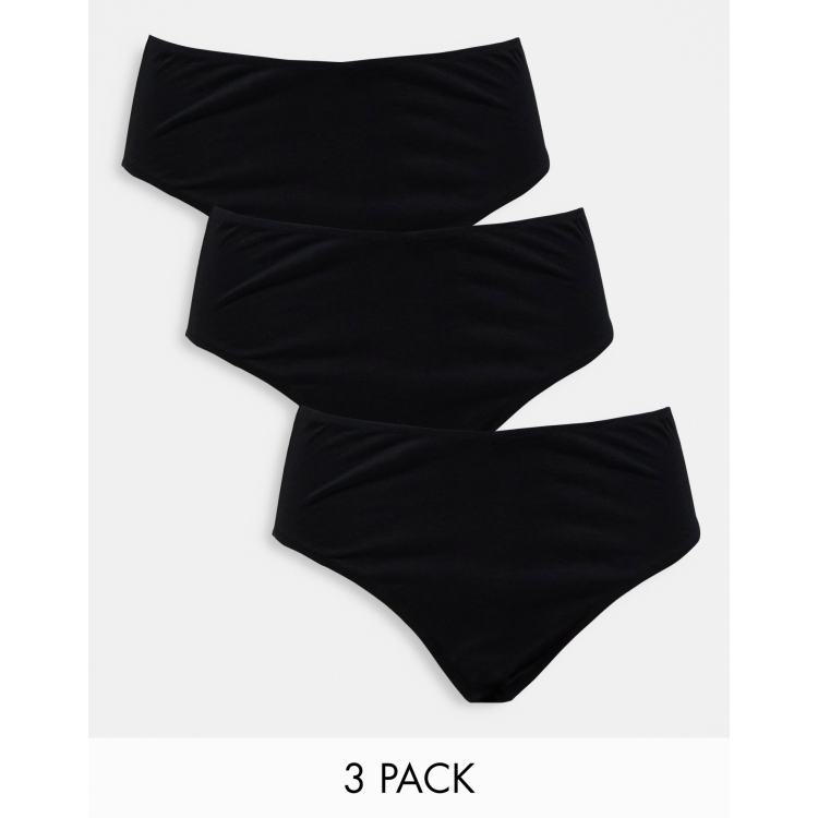 ASOS DESIGN Confezione da 3 slip brasiliana a vita alta in cotone neri ASOS