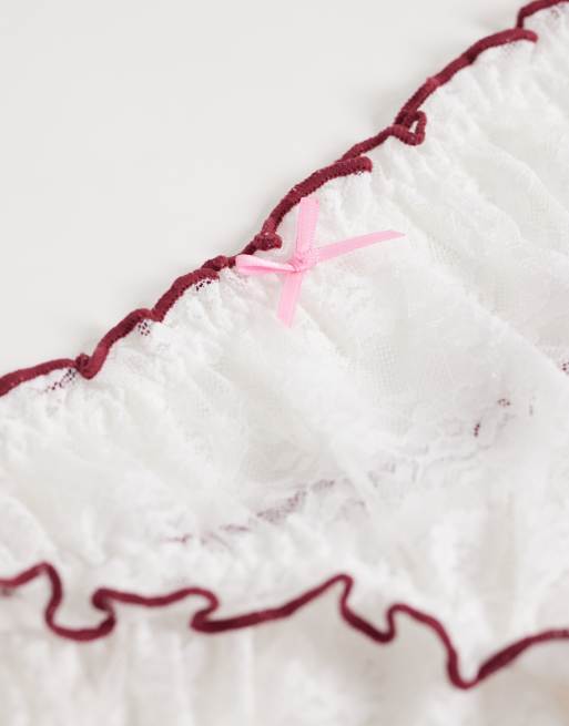 ASOS DESIGN confezione da 3 slip di Natale arricciati in pizzo e cotone a quadri e multicolore, 3 di 3