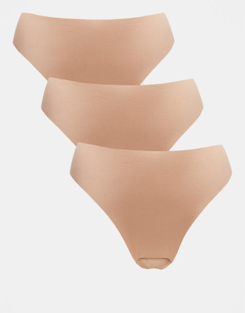 ASOS DESIGN - Confezione da 3 slip taglio brasiliana beige invisibili - view 1