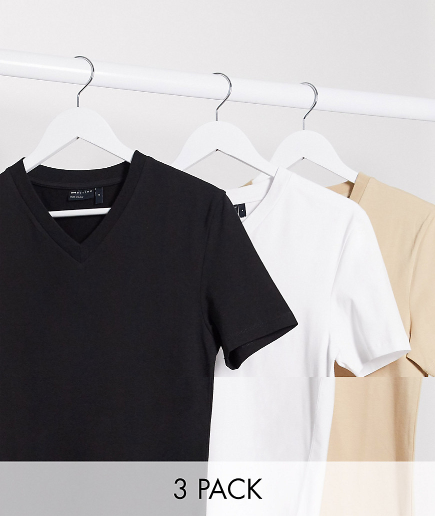 ASOS DESIGN - Confezione da 3 T-shirt con scollo a V attillata - Risparmia-Multicolore