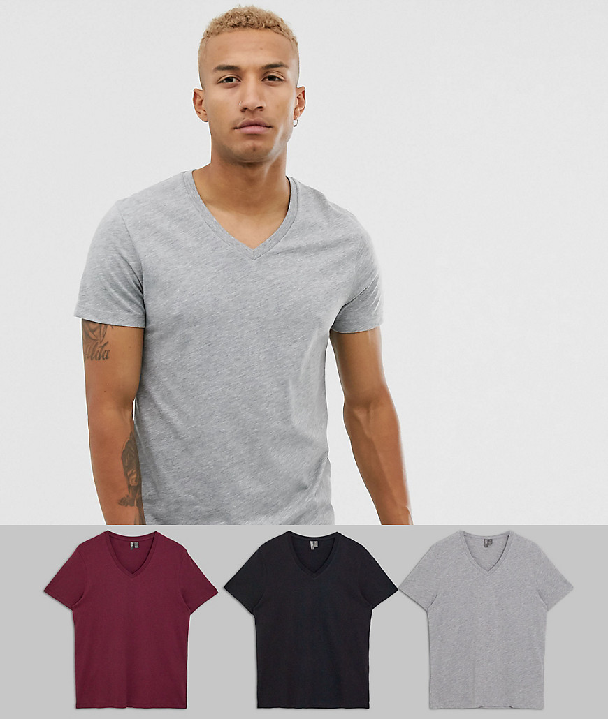 ASOS DESIGN - Confezione da 3 T-shirt con scollo a V - Risparmia-Multicolore