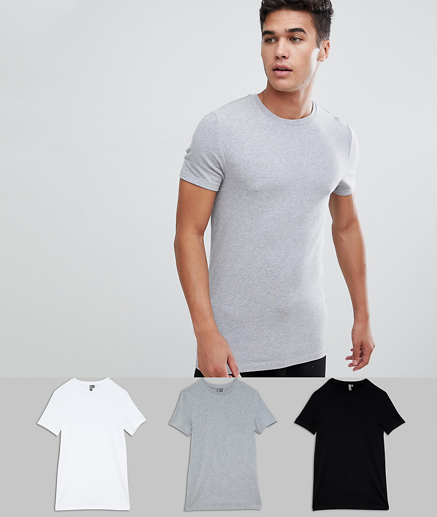 ASOS DESIGN - Confezione da 3 T-shirt girocollo attillate - Risparmia-Multicolore
