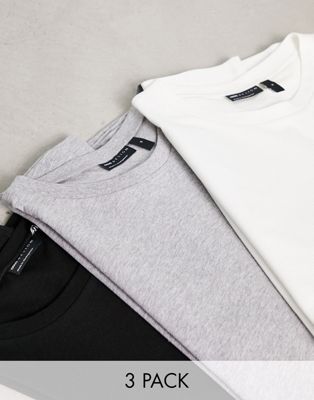 ASOS DESIGN 3 pack t-shirt with crew neck in white, grey marl and black - ASOS Price Checker