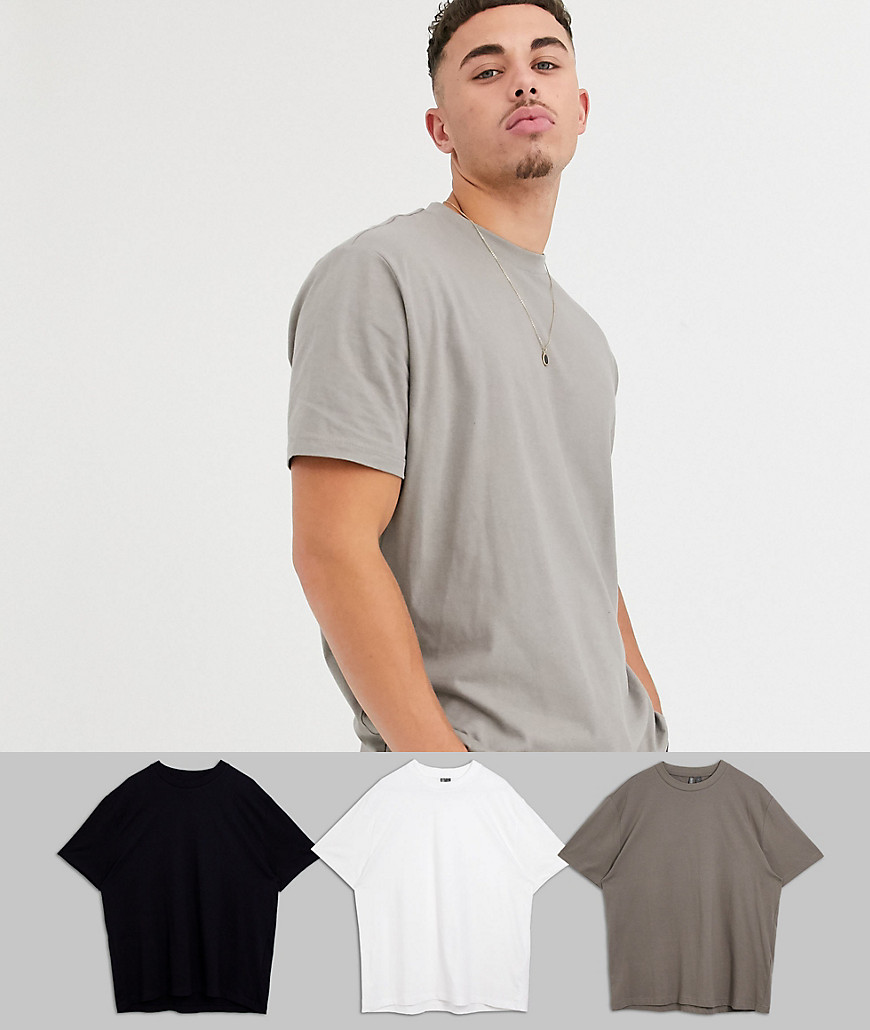 ASOS DESIGN - Confezione da 3 T-shirt girocollo comode in cotone organico - Risparmia-Multicolore