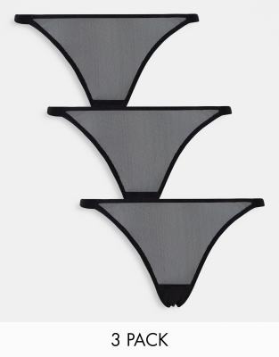 Set di 3 tanga in cotone e pizzo - BLU - Donna - 8.00€ - Kiabi