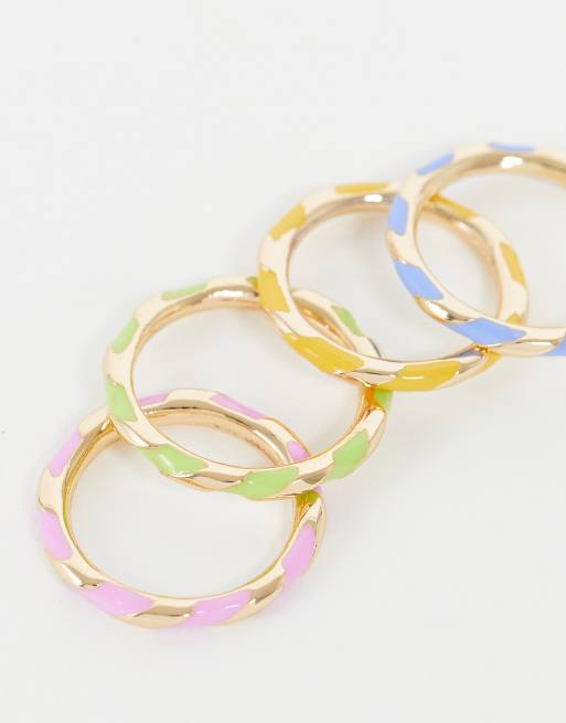ASOS DESIGN Confezione da 4 anelli attorcigliati colorati