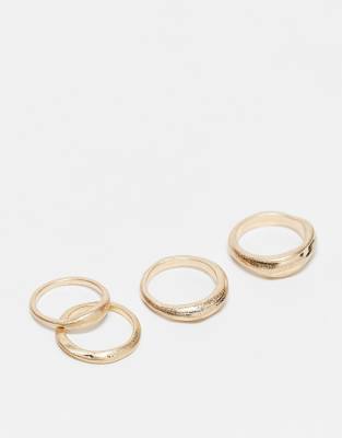 DESIGN - Confezione da 4 anelli in stile vintage dorati con pietre
