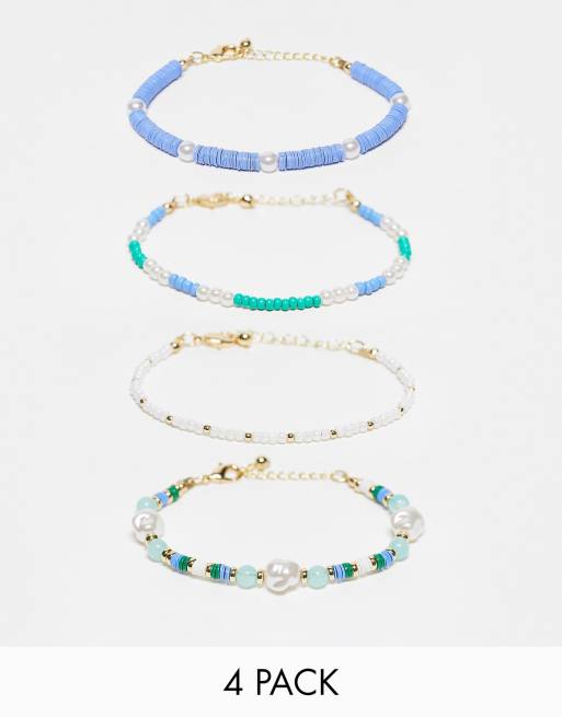 ASOS DESIGN - Confezione da 4 braccialetti con perline miste