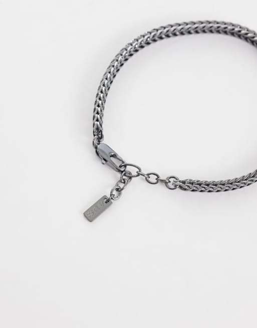 ASOS DESIGN - Confezione da 4 bracciali a catenina e con perline semipreziose in agata acquatica argentati, 3 di 3