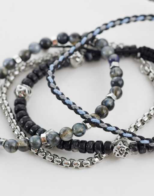 ASOS DESIGN - Confezione da 4 bracciali con perline e schegge di pietre multicolore, 2 di 3