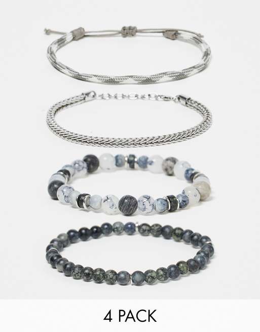 ASOS DESIGN - Confezione da 4 bracciali in tonalità grigia con perline