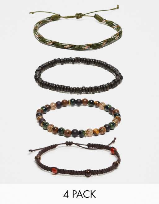 ASOS DESIGN - Confezione da 4 bracciali multicolore in corda e perline miste 